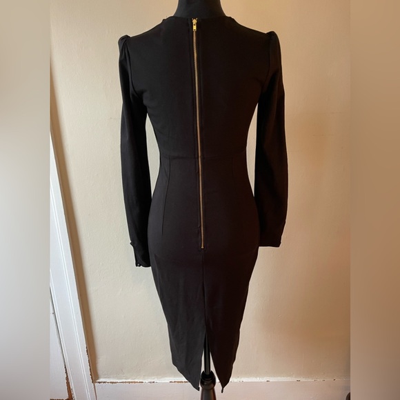J uptown fitted open front knot dress, back slit, gold zip, button wrist, size L - Picture 6 of 8